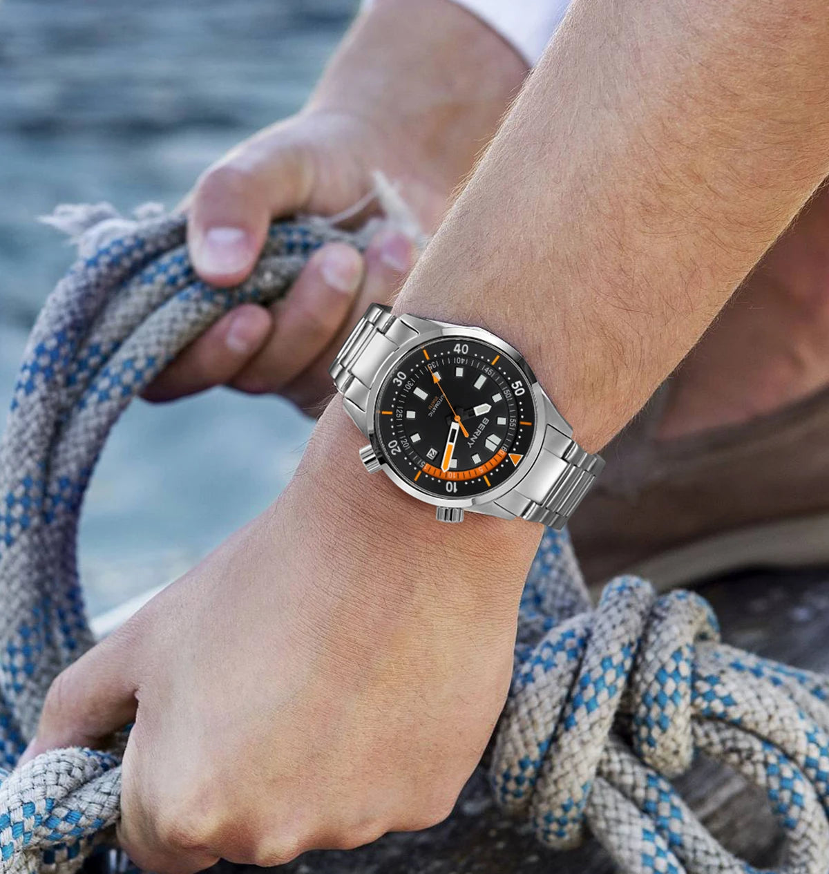 Relógio de mergulho BERNY para homem, automático mecânico, 200M impermeável, superluminoso, 42mm, safira, para natação e mergulho