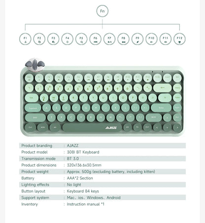 Ajazz 308I kabellose Tastatur mit 18/84 Tasten, runden Tastenkappen, Bluetooth, portable 2.4GHz-Zifferntastatur für Tablet, Laptop und Android