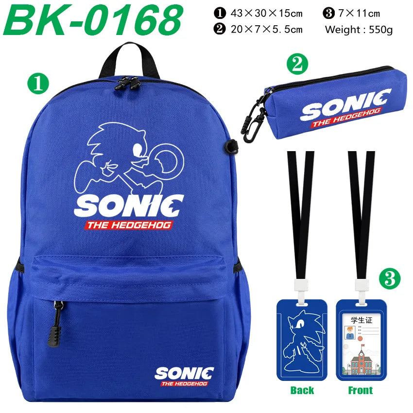3pcs/set Sonic Anime Student Backpack Double Shoulder Bag Hedgehog Shoulder Bag Shadow Pencil Case Study Set School gift