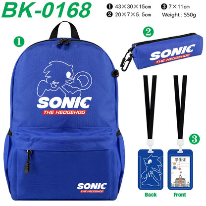 3pcs/set Sonic Anime Student Backpack Double Shoulder Bag Hedgehog Shoulder Bag Shadow Pencil Case Study Set School gift