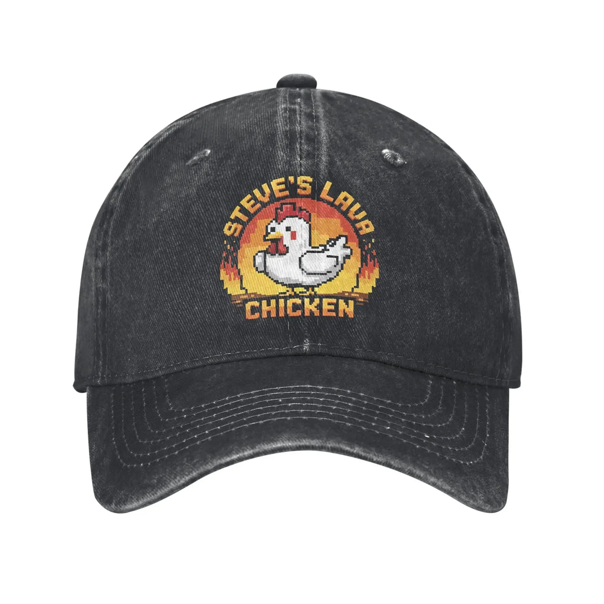 Unisex „Chicken Jockey Lava“ kepurė su vištos atvaizdu, „Steves“ stiliaus, madinga, dirbtinai susidėvėjusi, išplauta beisbolo kepurė su reguliuojamu dydžiu