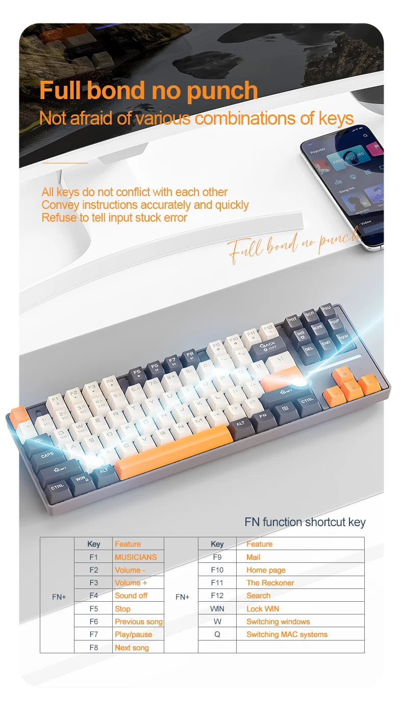 SMAILWOLF MK87 Bluetooth kabellose mechanische Tastatur, E-Sports-Gaming, Full-Key-Hot-Plug, Custom-Tastatur