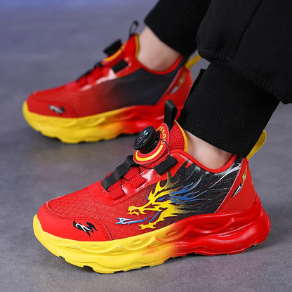 Childrens Sports Shoes Autumn Anti Slip Breathable New Student Rotating Button Boys Outdoor Shock-absorbing Mesh Running Shoes