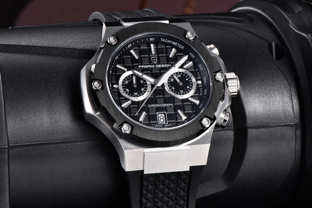 Křemenné pánské hodinky PAGANI DESIGN – luxusní sportovní chronograf, vodotěsný, s luminiscenčními ručičkami a safírovým sklem s antireflexní úpravou