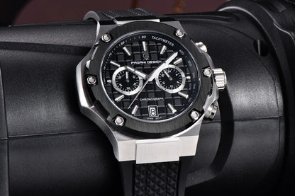 Křemenné pánské hodinky PAGANI DESIGN – luxusní sportovní chronograf, vodotěsný, s luminiscenčními ručičkami a safírovým sklem s antireflexní úpravou