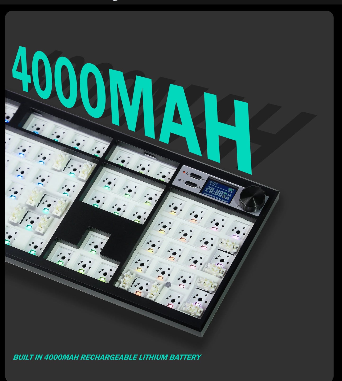 GMK104 Mechanisches Tastatur-Kit, Drei-Modi-Gaming-Tastatur, Hot-Swap, Hintergrundbeleuchtung, Gasket-Struktur, VIA mit Display