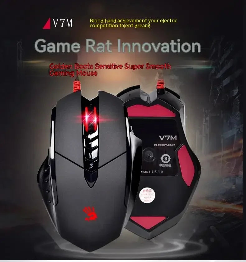 Rato com fios Bloody V7M RGB, leve, design ergonómico, 4000 dpi, para PC, escritório, e-sports e gaming, com programação de macros para CF, LOL e CS
