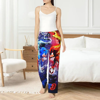 Custom Printed Womens Soniced Pajama Pants Hedgehog Game Sleepwear Sleep Lounge Bottoms with Pockets