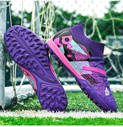 Nouveaux hommes chaussures de Football de haute qualité en plein air haute cheville ultraléger bottes de Football en salle chaussures de sport antidérapantes Futsal antidérapantes