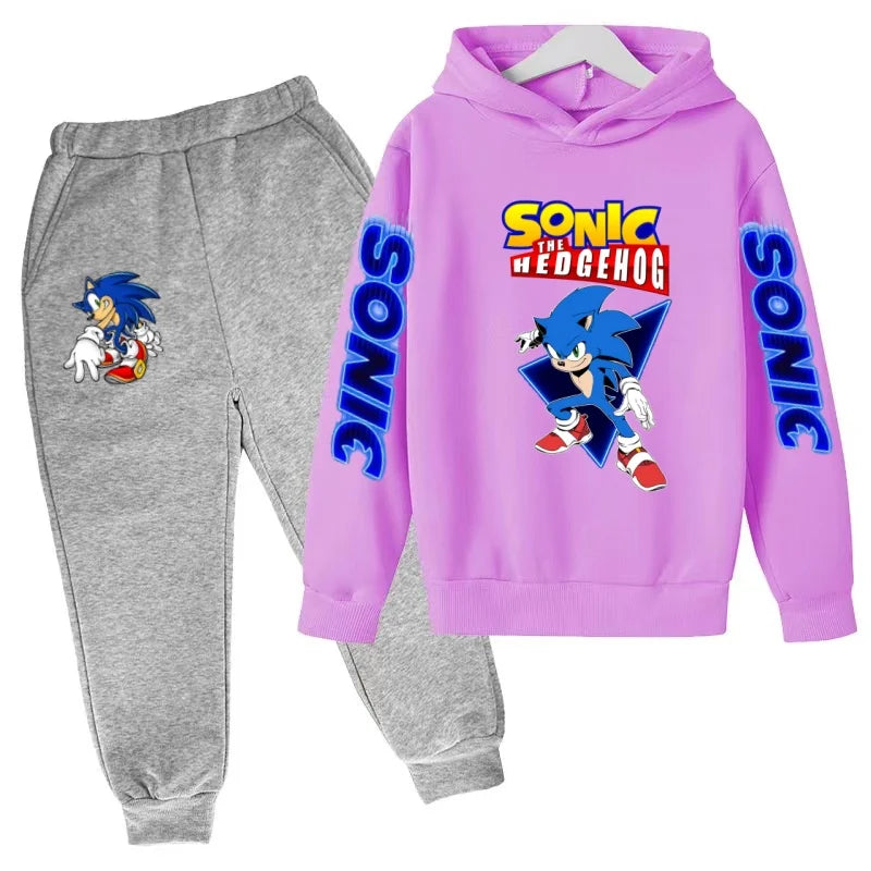 Kids Supersonic Clothing Jogging Blue Sweatshirt Top Coat+Pants Two-piece set Hoodie Boys Girls3-12Yrs Clothes Casual Sports Set