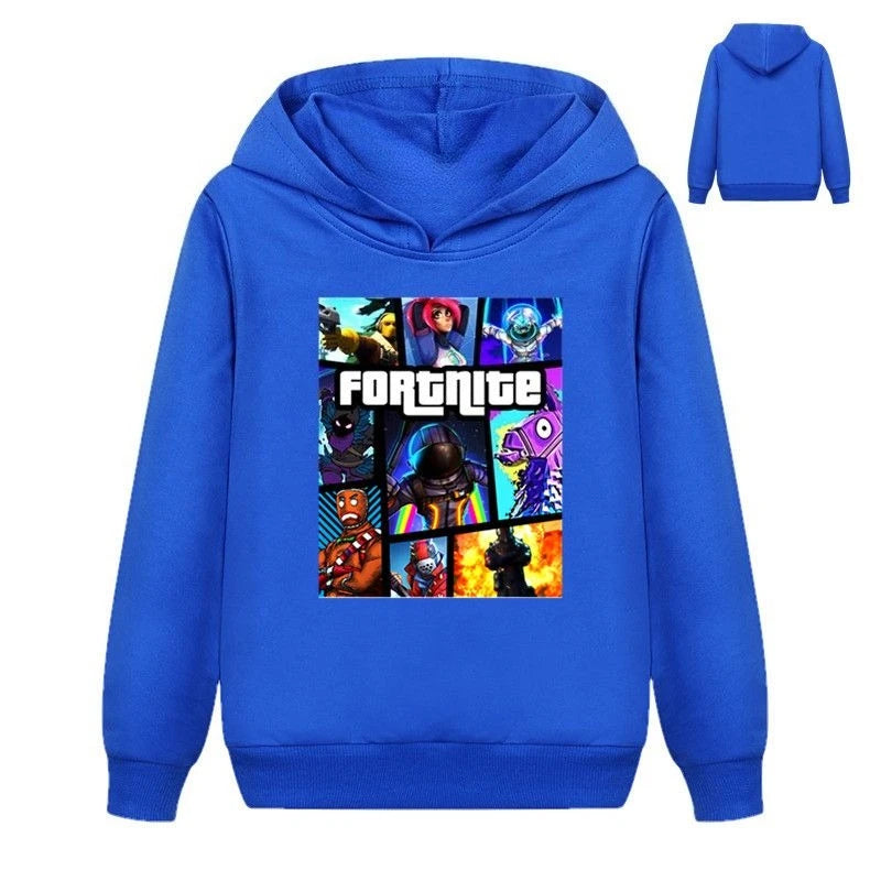 Felpe con cappuccio per bambini Fortnite con stampa game, cartoon, comode, vestibilità ampia, maniche lunghe, abbigliamento autunno-inverno