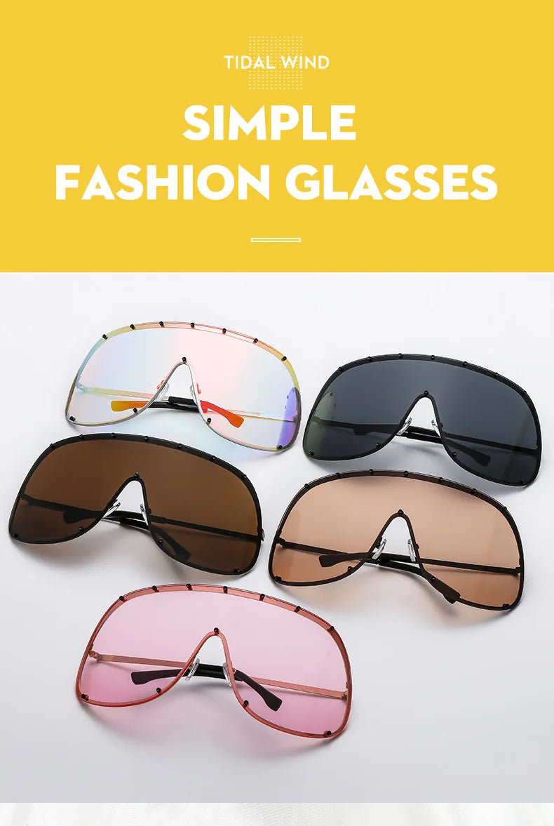 2025 Oversized Metal Rimless Integrated Windproof Sunglasses For Women Trends Y2k Luxury Brand Design Sun Glasses Unisex UV400
