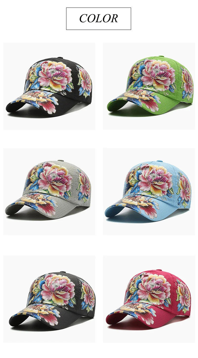 Spring/Summer Quick Drying Baseball Cap Men's And Women's Outdoor Beach Camping Sun Hat Printed Chinese Style Flower Sun HatB149