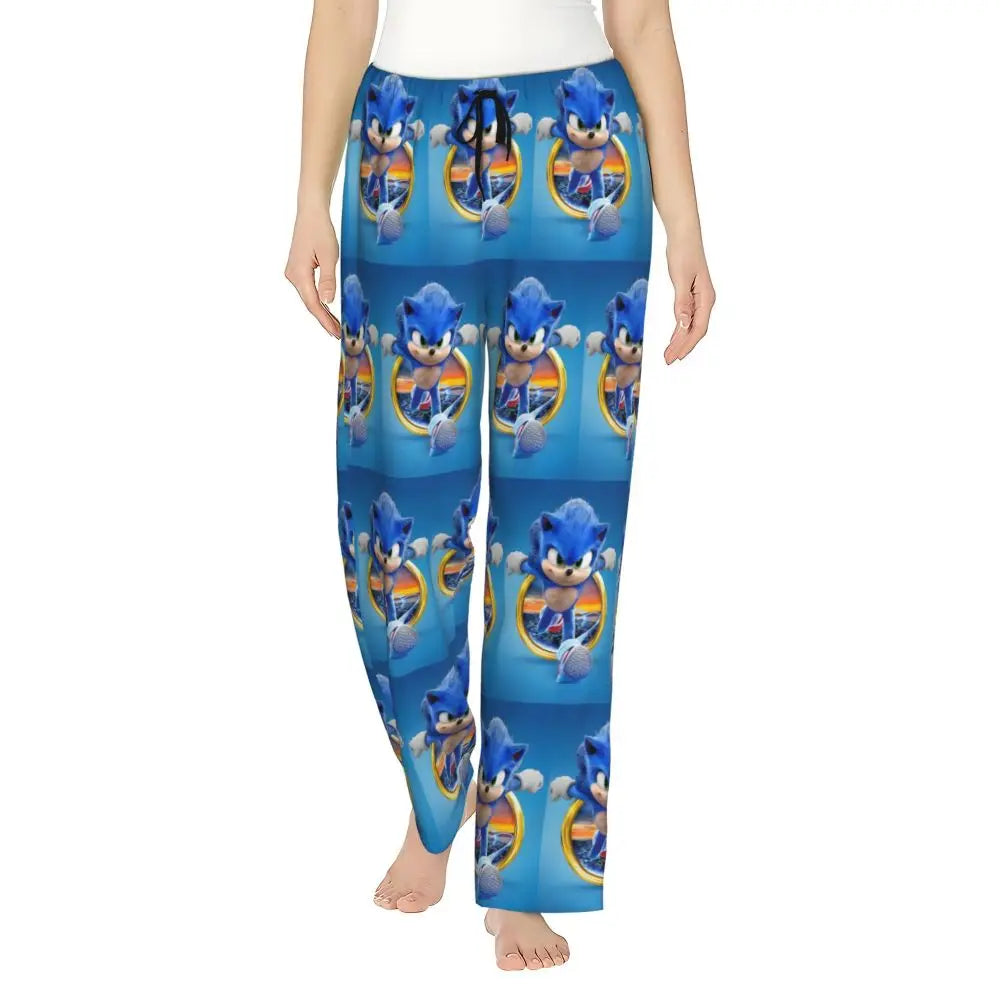 Custom Printed Womens Soniced Pajama Pants Hedgehog Game Sleepwear Sleep Lounge Bottoms with Pockets