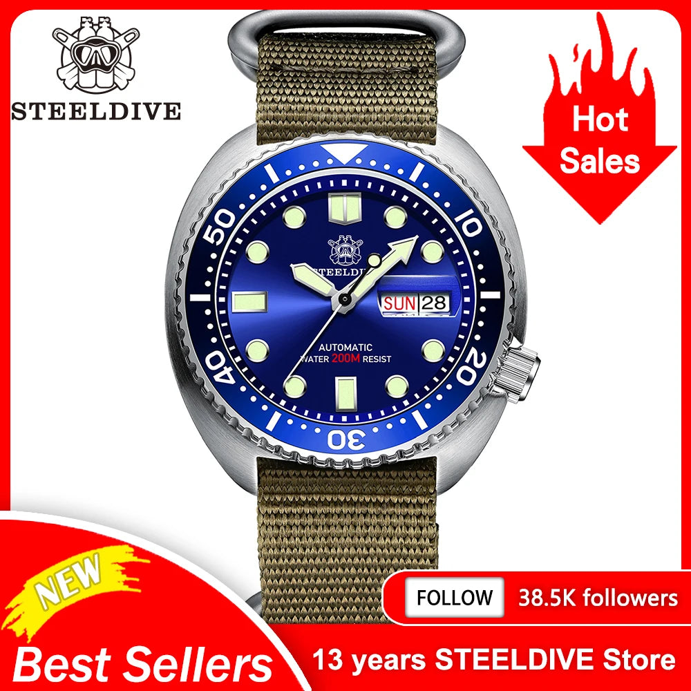 STEELDIVE Brand Classic Design SD1972 45mm Case Ceramic Bezel Sapphire Glass NH36 Automatic Movement Day and Date Sports Watches