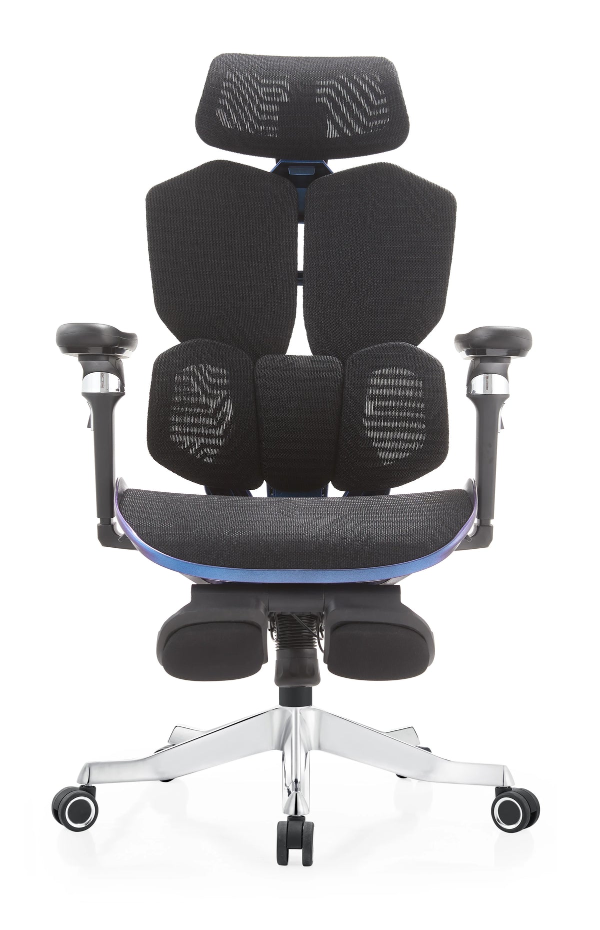 Chaise de bureau ergonomique de gaming à dossier haut en mesh noir, avec accoudoirs réglables 6D, inclinable et repose-pieds, pour le bureau et le gaming