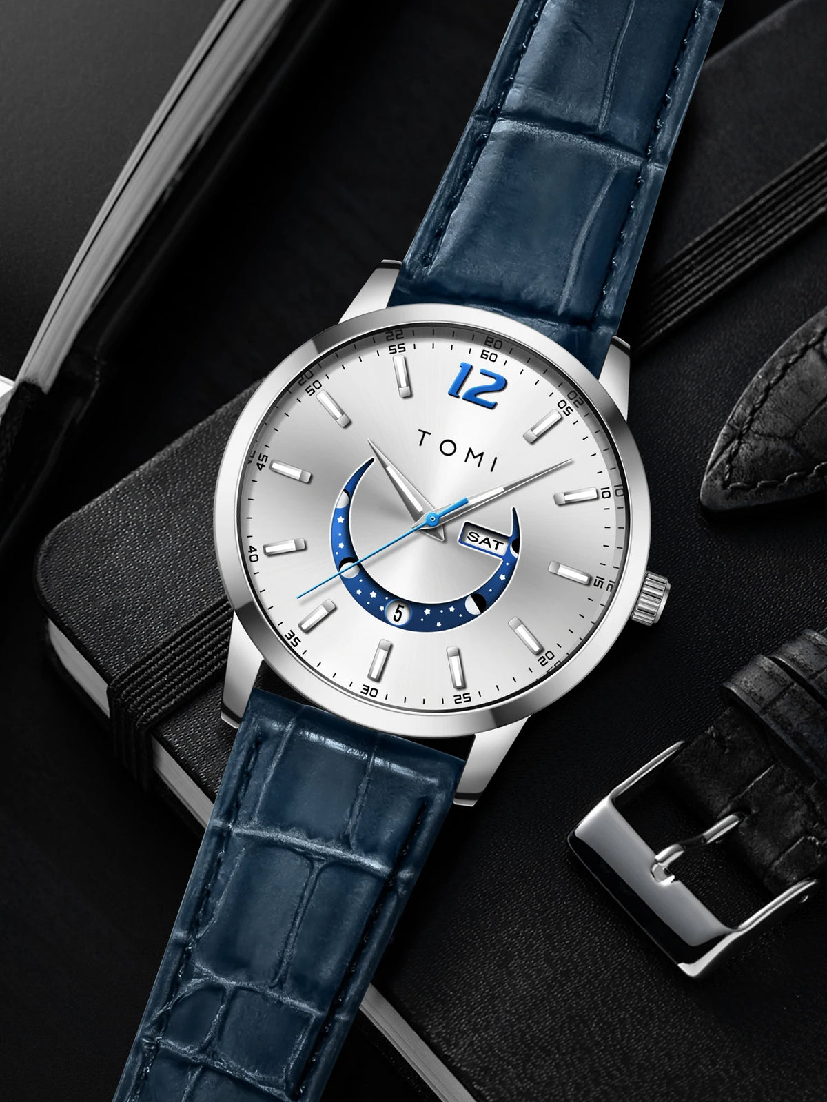 Montre à quartz TOMI, style business et élégant, avec bracelet en cuir, boîtier en alliage et cadran à aiguilles – Design haut de gamme, idée cadeau pour homme