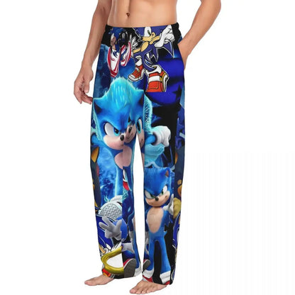 Custom Print Men's Soniced Pajama Pants Hedgehog Game Sleepwear Sleep Lounge Bottoms with Pockets