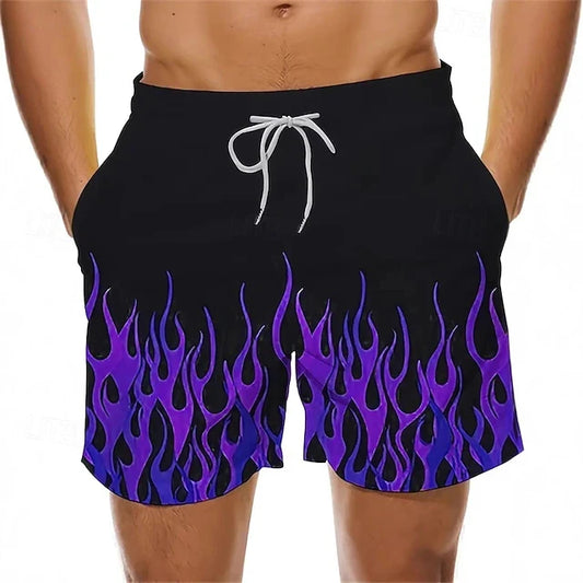 Hawaiian Style Beach Shorts For Men Flame Graphic 3D Print Board Shorts Summer Casual Drawstring Waist Party Beachwear Bottoms