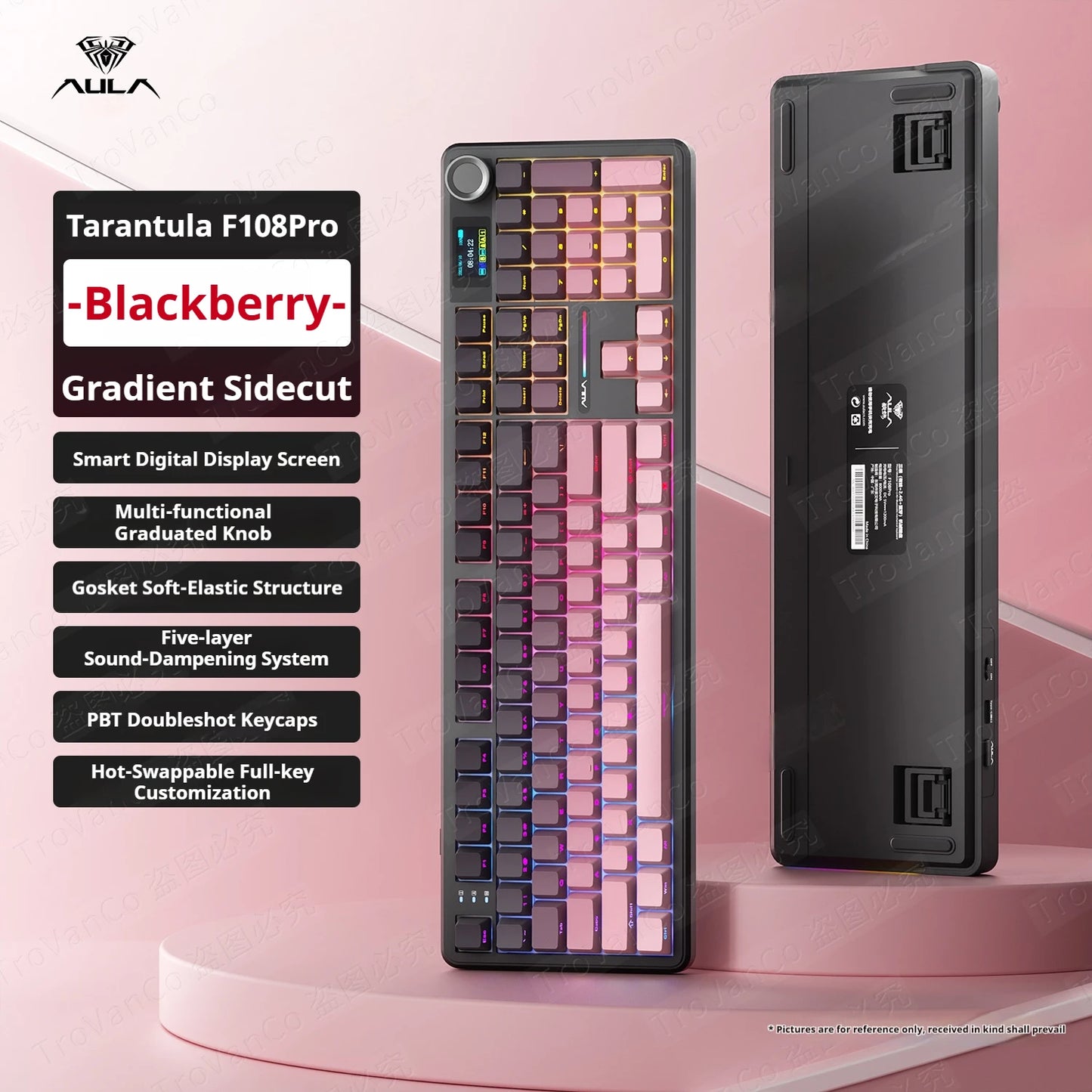 Tastiera meccanica AULA F108 PRO Custom, layout 100%, retroilluminazione RGB, Bluetooth wireless, switch Hi-Fi, tastiera gaming
