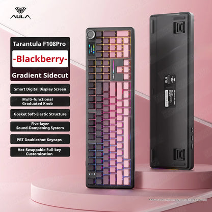 Tastiera meccanica AULA F108 PRO Custom, layout 100%, retroilluminazione RGB, Bluetooth wireless, switch Hi-Fi, tastiera gaming