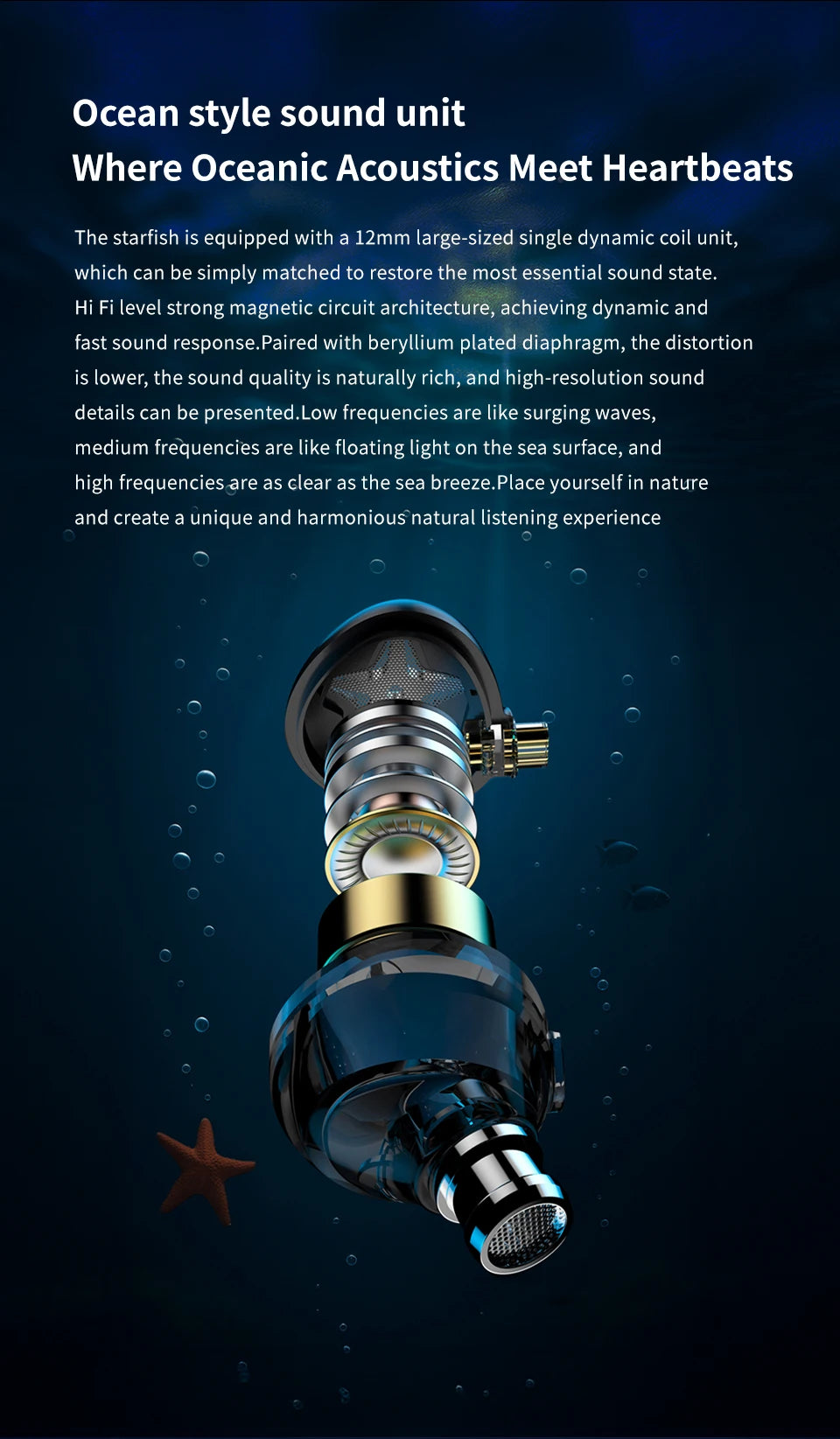 TRN Starfish Earphones 12mm Dynamic Driver In-ear Monitors  Beryllium coated Diaphragm Headset Hi-Fi Headphones with Detachable