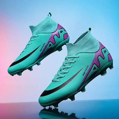 Men High Top Soccer Cleats Anti Slip Wear Resistant Firm Ground Breathable Comfortable Outdoor Grass Field Training Athletic