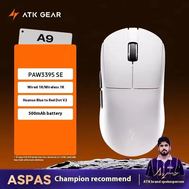ATK A9 bezdrôtová herná myš s technológiou NearLink, ergonomická PAW3395, trojrežimová Bluetooth myš s nízkou latenciou pre e-šport a PC