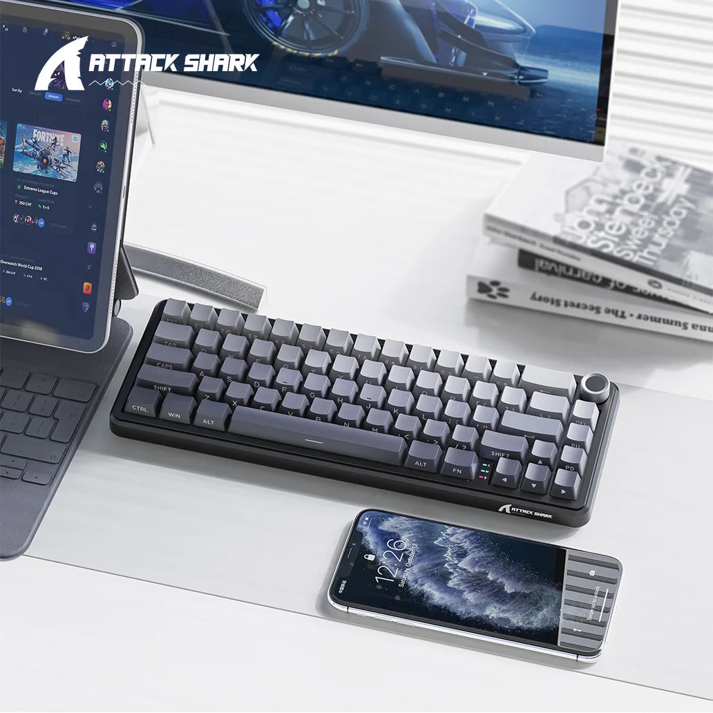Attack Shark X66 Kabellose mechanische Tastatur 65% Kompaktlayout RGB-Hintergrundbeleuchtung Gasket Hot Swap Bluetooth USB-C PBT großer Akku