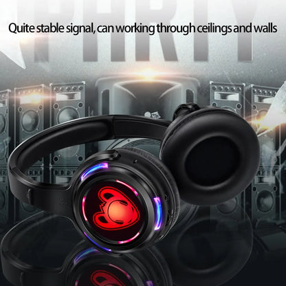 Auriculares inalámbricos Silent Disco RF LED para DJ y fiestas 863–865MHz/915MHz con iluminación LED de 3 canales y batería de 10H