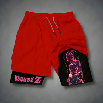 Dragon Ball Anime Majin Buu Printed Double-layer Shorts 2026 Unisex Summer New Gym Training Fast Drying Breathable Sports Shorts