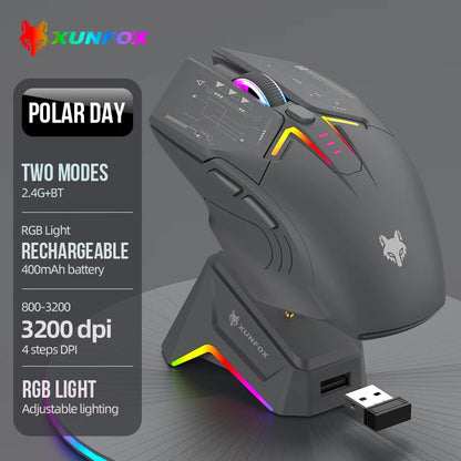 XUNSVFOX H2 wireless Bluetooth dual-mode mouse RGB lighting effect laptop gaming office magnetic charging