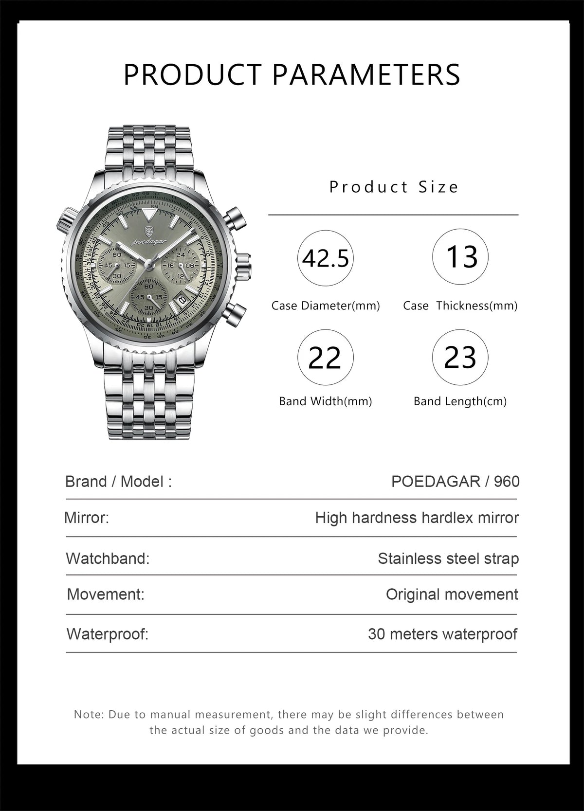 POEDAGAR Fashion Men's Quartz Watch Stainless Steel Waterproof Luminous Man Watch Chronograph Date Multifunction Watches For Men