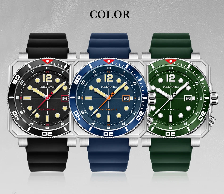 Orologio subacqueo automatico FeelNever 8215 da uomo, super luminoso, in acciaio 316, con vetro zaffiro, orologio sportivo meccanico maschile