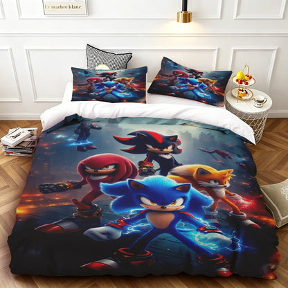 Cartoon Kids Sonics Duvet Cover Cool Bedding Set Comforter Cover with Pillowcase Queen King Bedroom Children Teens beautiful