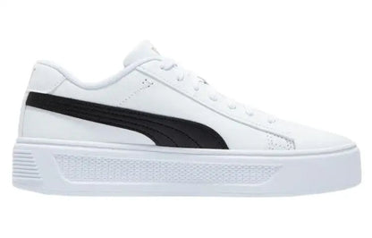 Baskets Puma Smash Platform v3, modèle blanc, noir et doré, 390758-04.