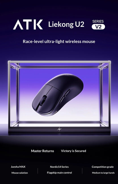 NEW ATK U2 V2 Mini Ultimate Wireless Gaming Mouse Tri-model Lightweight PAW3950Ultra 8KHz 500mAh Custom Ergonomic E-sports Mouse