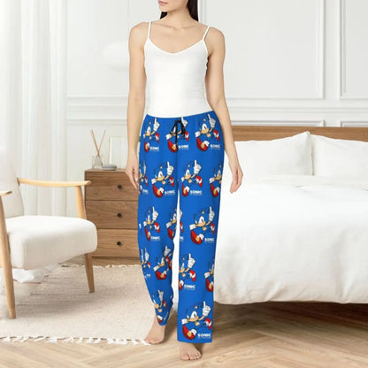 Custom Women Soniced Pajama Pants Printed Hedgehog Game Sleep Sleepwear Bottoms with Pockets