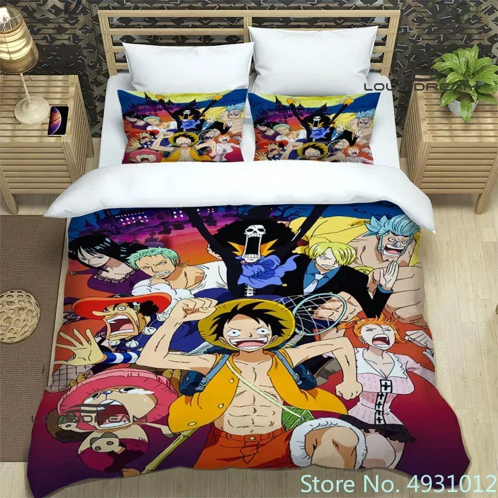 One Piece Luffy Boy 3pcs Bedding Set Quilt Cartoon Duvet Cover Pillowcase Bedclothes Children Kids Boy Bed Bedroom Set