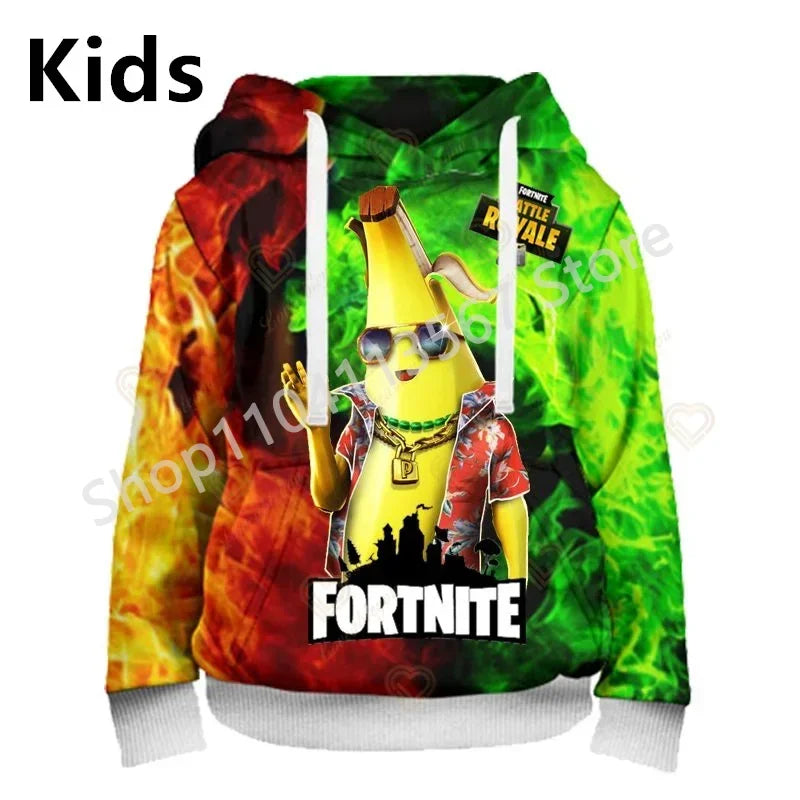Llama Battle Royale F-Fortnited Kapuzenpullover mit 3D-Print für Herren, Damen und Kinder, Sweatshirt für Jungen, Mädchen und Kids, Streetwear-Pullover, grüne Oberteile