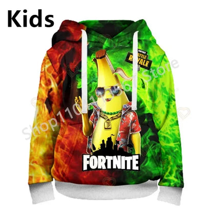 Llama Battle Royale F-Fortnited Kapuzenpullover mit 3D-Print für Herren, Damen und Kinder, Sweatshirt für Jungen, Mädchen und Kids, Streetwear-Pullover, grüne Oberteile