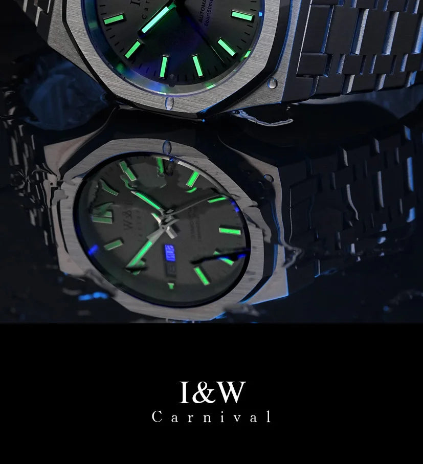 CARNIVAL Men's Mechanical Watch Brand Luxury Sapphire NH36 Movement Automatic Wrist Watches 50m Waterproof for Men