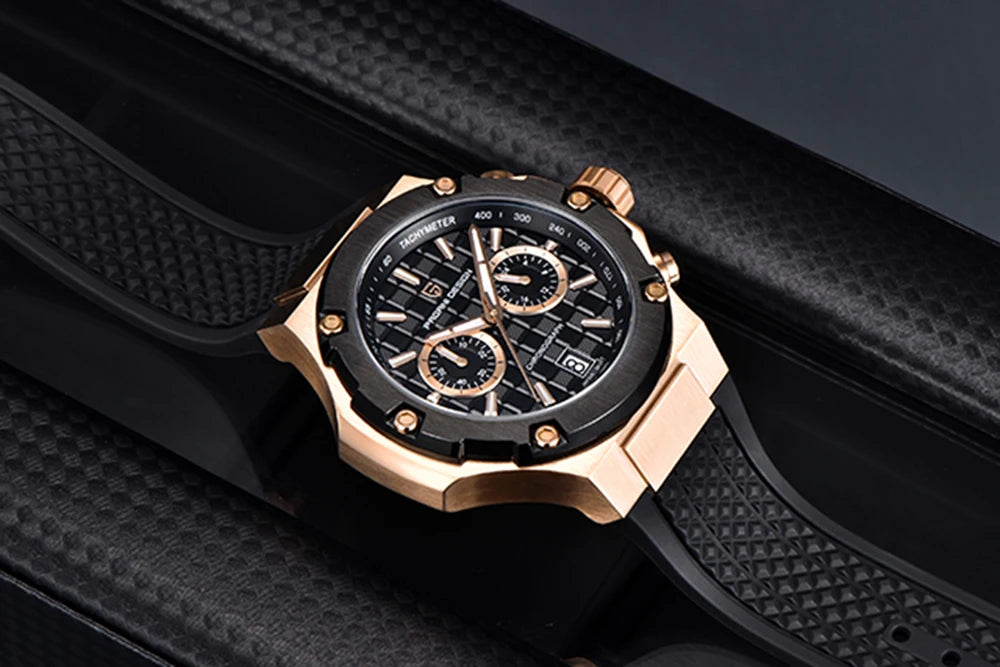Křemenné pánské hodinky PAGANI DESIGN – luxusní sportovní chronograf, vodotěsný, s luminiscenčními ručičkami a safírovým sklem s antireflexní úpravou