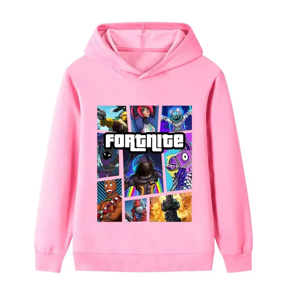 Felpe con cappuccio per bambini Fortnite con stampa game, cartoon, comode, vestibilità ampia, maniche lunghe, abbigliamento autunno-inverno