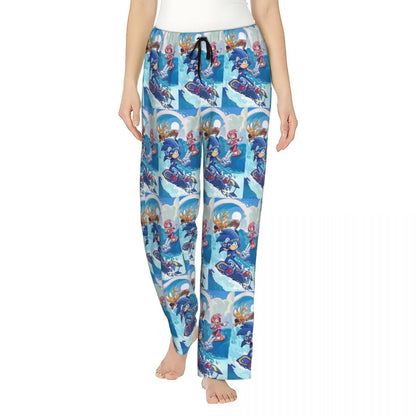 Custom Women Soniced Pajama Pants Printed Hedgehog Game Sleep Sleepwear Bottoms with Pockets