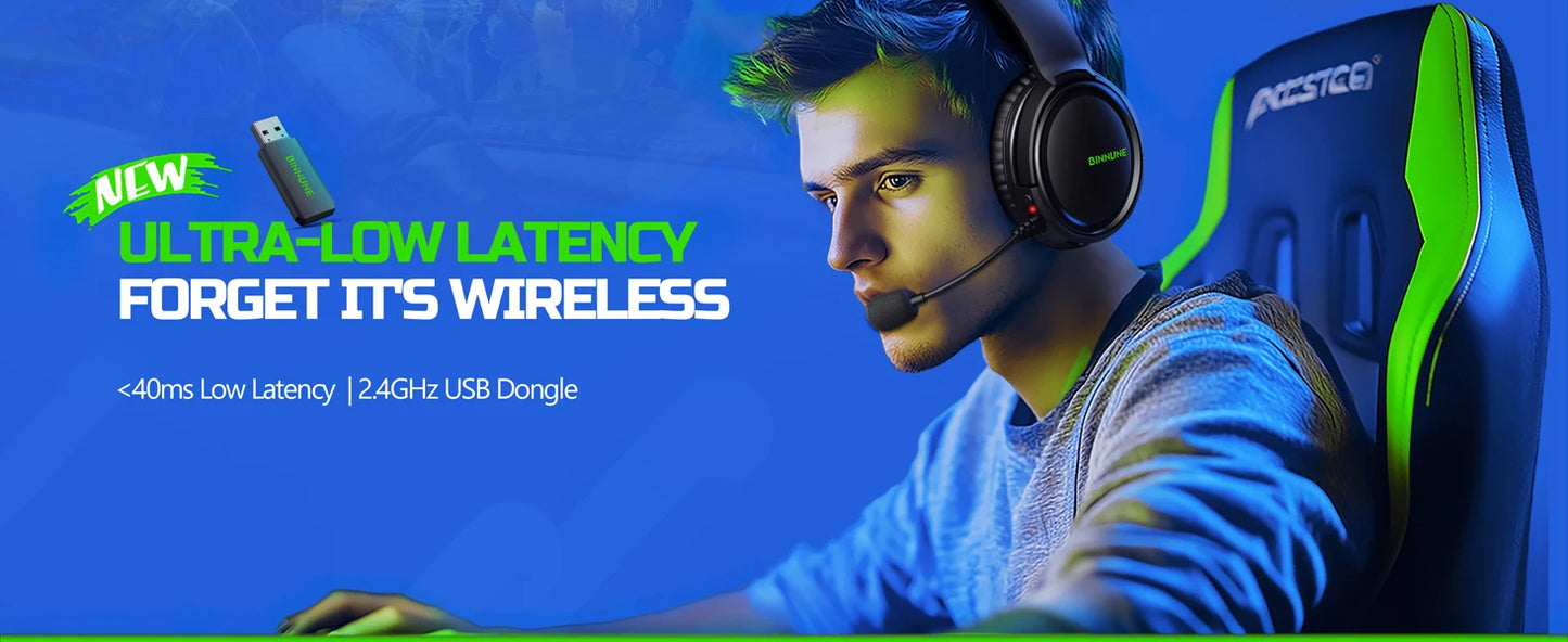 BINNUNE 2.4GHz Wireless Gaming Headphones BW02 with Flip Mic Bluetooth Headsets Gamer for Ps5/4,PC,Mac,Laptop,Computer