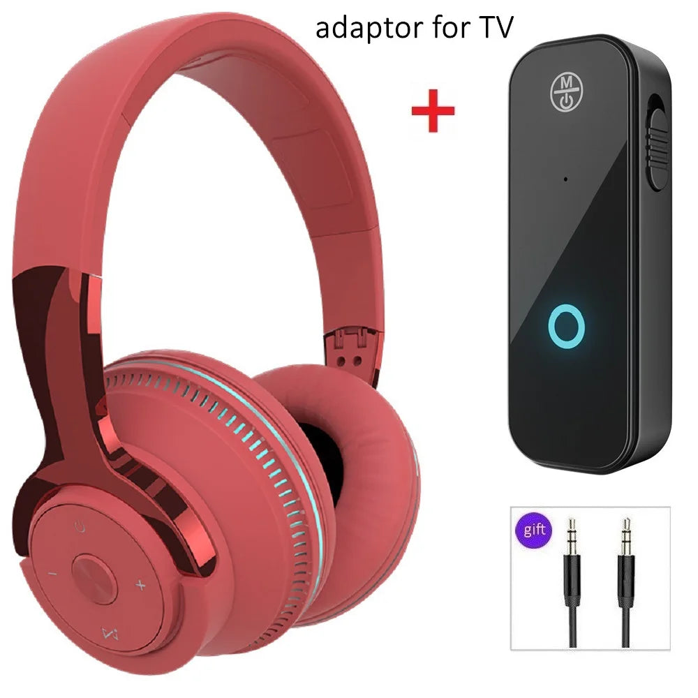 Casque Bluetooth sans fil avec micro, adaptateur USB, suppression du bruit, stéréo, pliable, basses puissantes pour TV