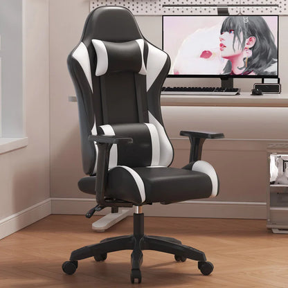 Chaise de gaming ergonomique avec accoudoirs 4D, hauteur réglable, siège en cuir PU, base en fer, pieds en forme d'épée, vérin à gaz 2 étapes, pour bureau