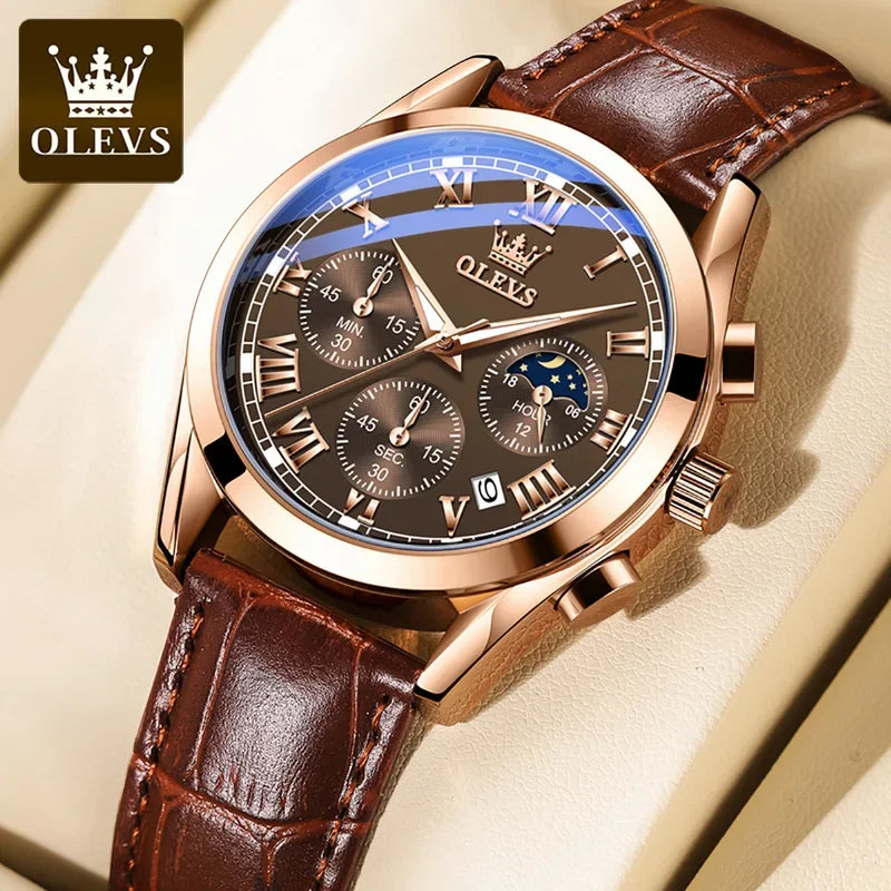 Montre multifonctionnelle pour homme OLEVS 2871, en acier inoxydable, lumineuse et étanche, de luxe, idéale pour les affaires.