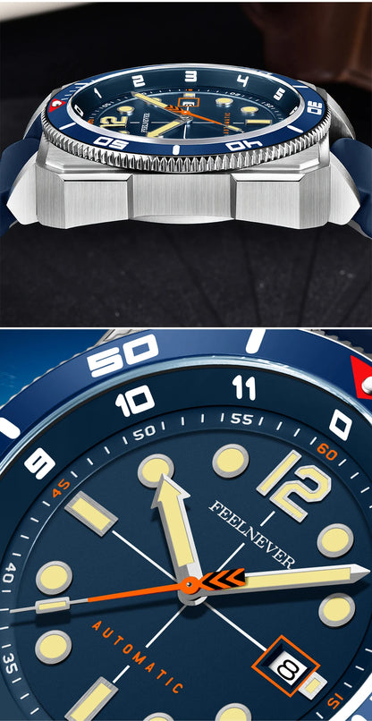 Orologio subacqueo automatico FeelNever 8215 da uomo, super luminoso, in acciaio 316, con vetro zaffiro, orologio sportivo meccanico maschile